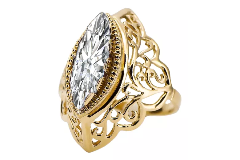 Ring Vintage craft Zircon 14K Yellow gold vrc017y